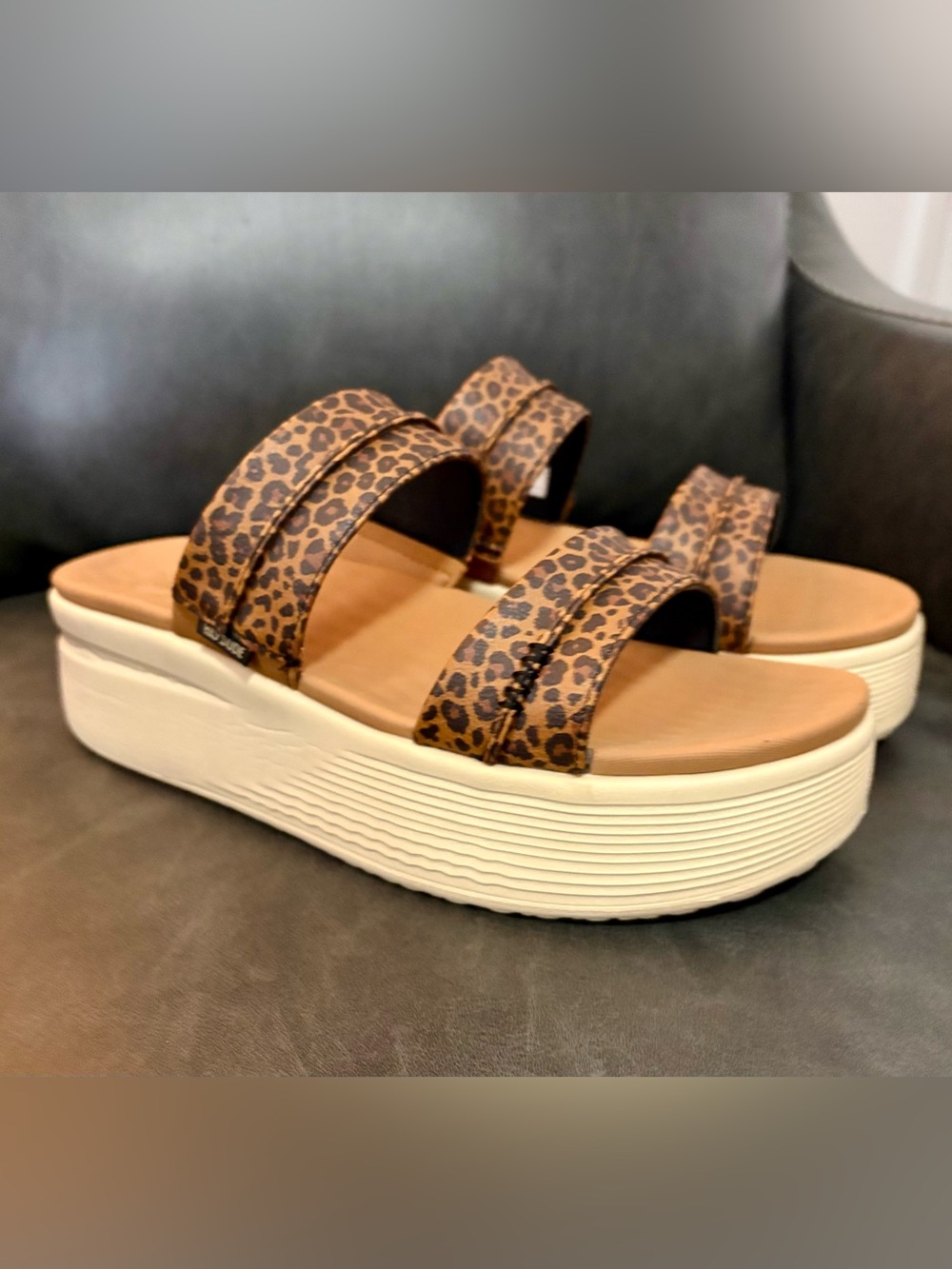 Hey Dude Austin Slide Leopard Print Platform Sandals - Women's